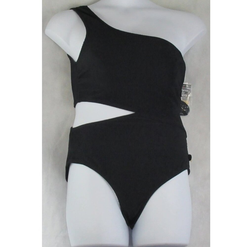 NWT Michael Kors Women's One-Shoulder One-Piece Swimsuit, Black, Size 14